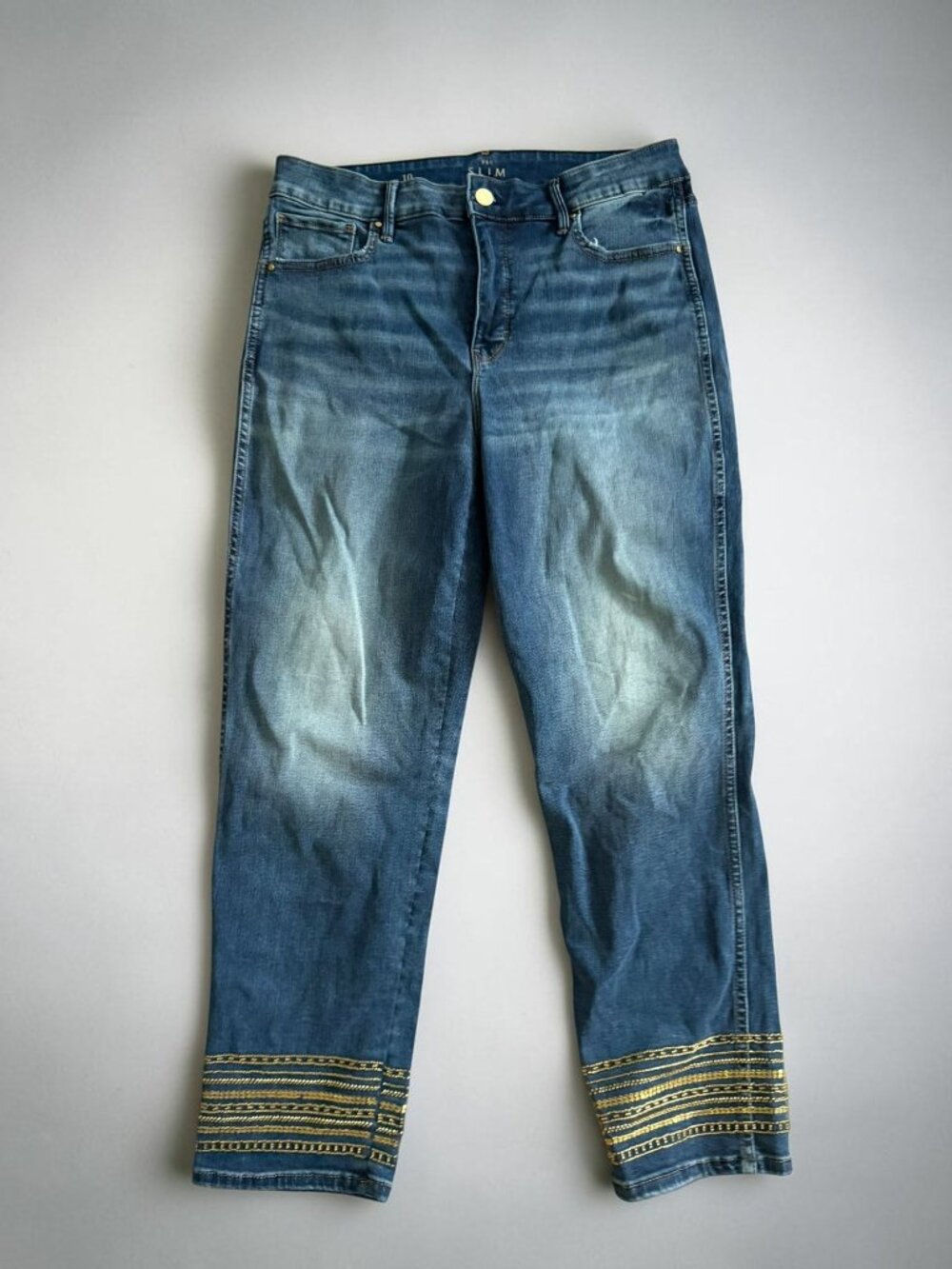 WHITE HOUSE BLACK MARKET Embellished Beaded Slim Crop Jeans Size 10